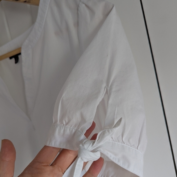 Talbots V-Neck Cotton Top | Puff Tie Sleeves & Tailored Back | Short Sleeve - Picture 5 of 5